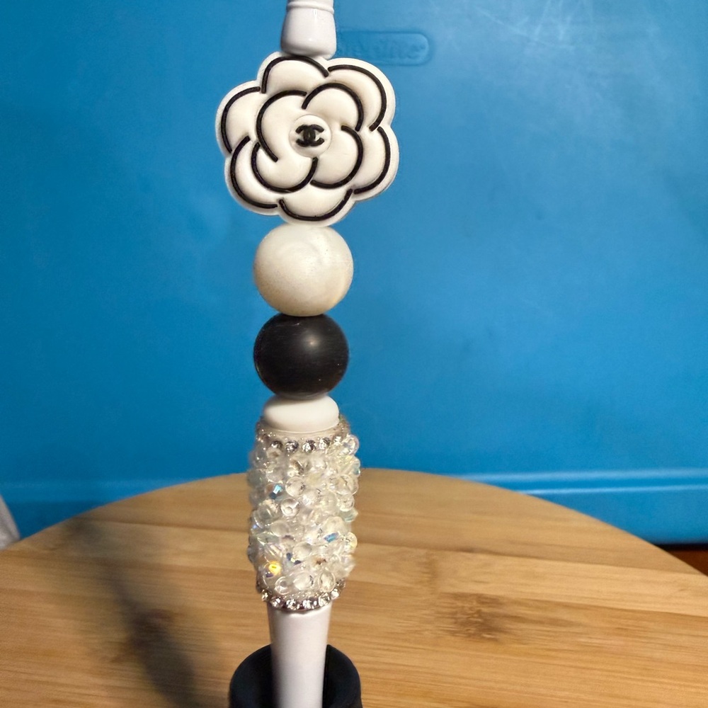 White Camellia Beaded Pen